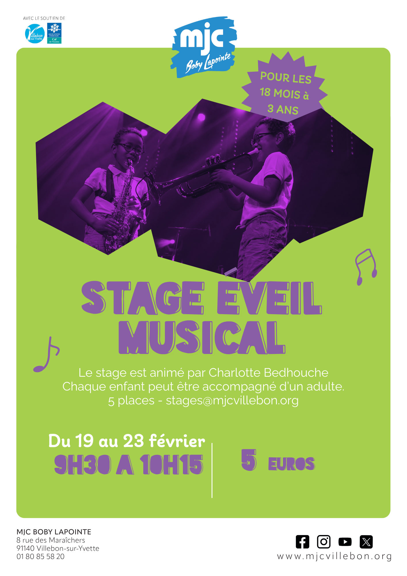 Stage Eveil musical – du 19/02 au 23/02 – [18 mois-3 ans]