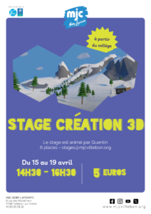 Stage Création 3D - du 15/04 au 19/04 - [collégiens]