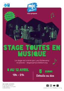 Stage Toutes en musique - à partir de 18 ans @ MJC Boby Lapointe